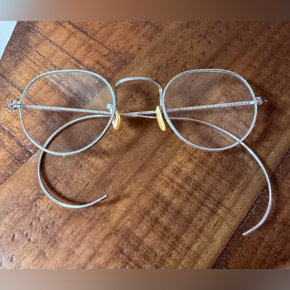 Vintage Silver Wire Rim Glasses Textured Metal USA